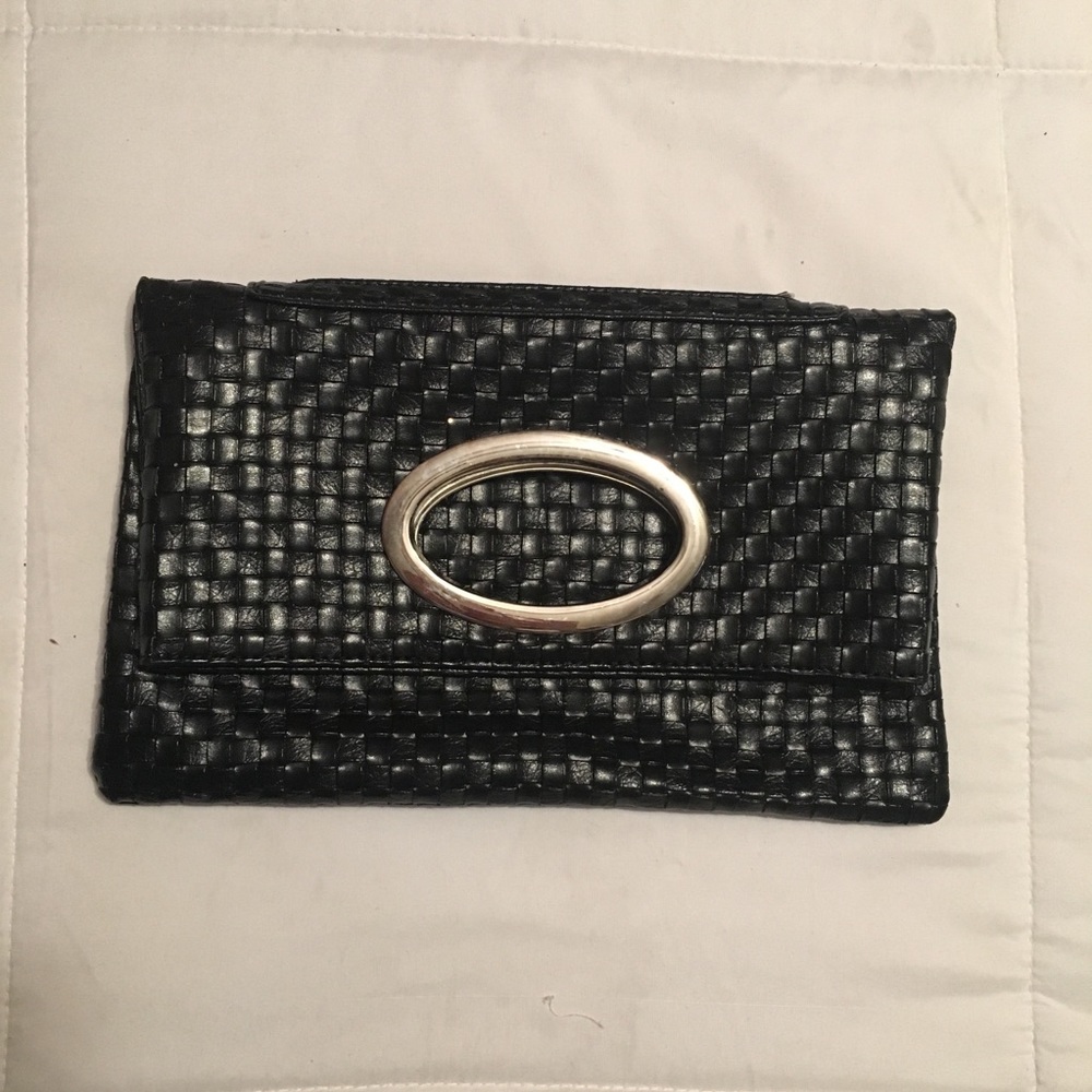 Black woven clutch